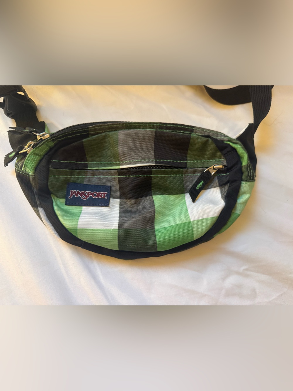 Jansport Green and Black Plaid Belt Bag